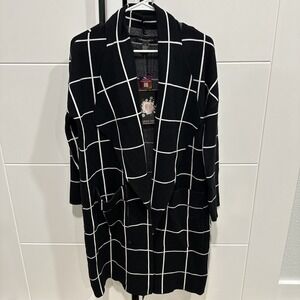 Womans Caroline Taylor Long Sleeve Open Front Cardigan Sweater M Black White NWT